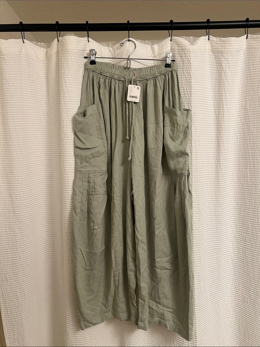 Free People Light Sage Wide Leg Linen Pants with Pockets